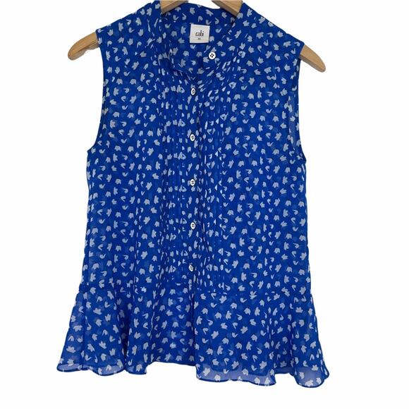 Cabi Electric Peplum Sheer Blue Tank Top XS - Picture 2 of 10